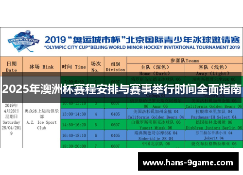2025年澳洲杯赛程安排与赛事举行时间全面指南
