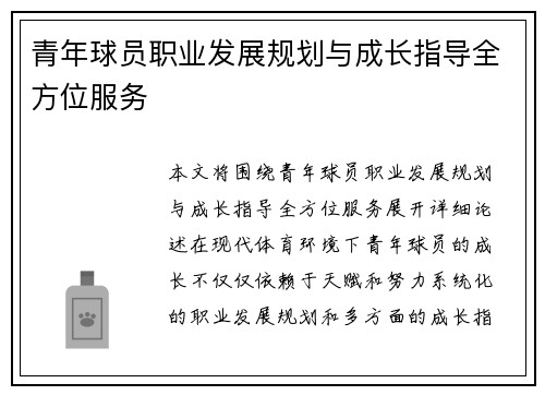 青年球员职业发展规划与成长指导全方位服务