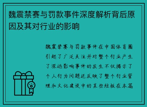 魏震禁赛与罚款事件深度解析背后原因及其对行业的影响
